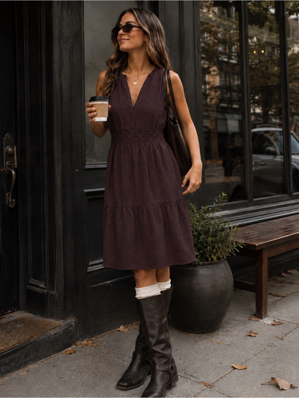 Bobi Los Angeles 100% Cotton Gauze Sleeveless Midi Dress Brown Size Large